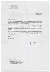 Letter from the Ambassador of the Slovak Republic